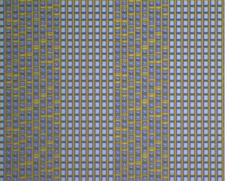 Microscope close-up of fabricated Centeye vision silicon